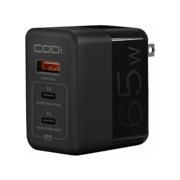 Codi 65W GaN Triple Port Wall Charger, USB-C & USB-A Outputs A01106 - main