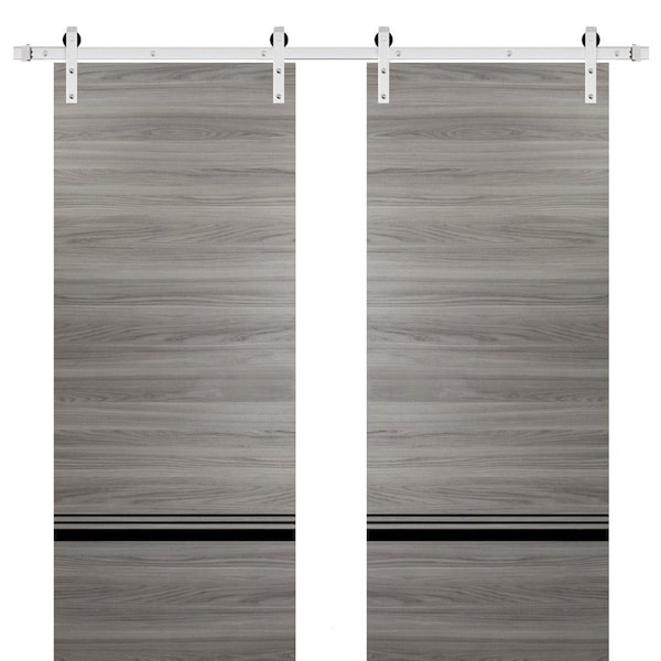Sartodoors Sturdy Double Barn Door with Hardware, Planum 0012 Ginger Ash and Aluminum Strips, Silver 13FT Rail PLANUM0012DB-S-GA-36 x 80 (2* 18x80) - main