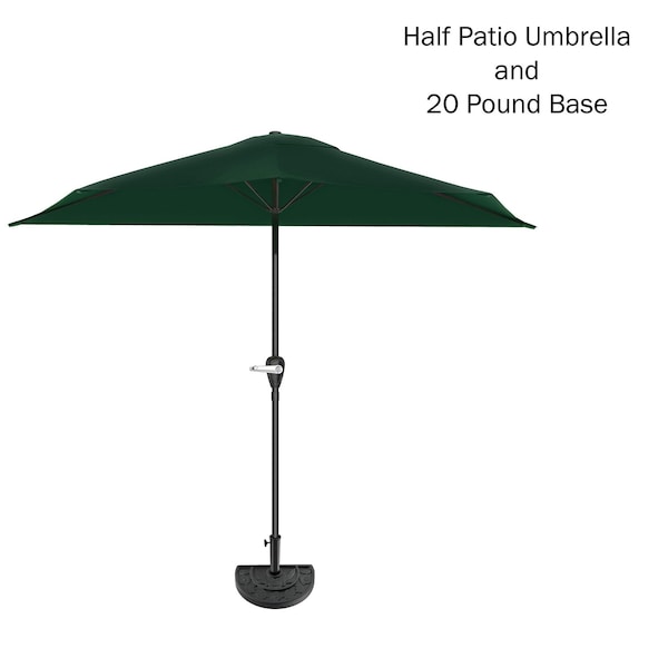 Pure Garden 9ft Half Umbrella with Base, Hunter Green 50-LG1036B - main