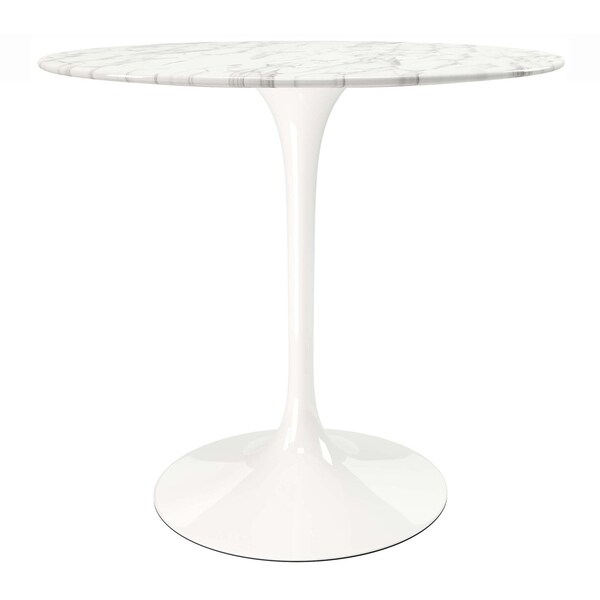 Homeroots 32" White Rounded Marble And Metal Pedestal Base Dining Table 520849 - main