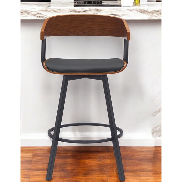 Homeroots 27" Black Faux Leather And Metal Swivel Low Back Counter Height Bar Chair 534449 - main