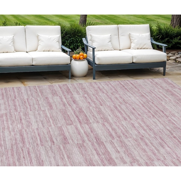 Homeroots 8' X 10' Blush Pink And Beige Striped Washable Indoor Outdoor Area Rug 587947 - main
