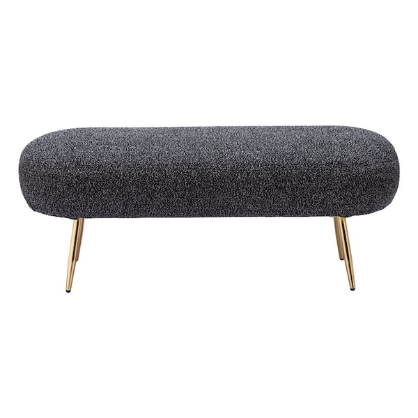 Homeroots 48in Black and Gold Fabric Upholstered Bench 668845 - main