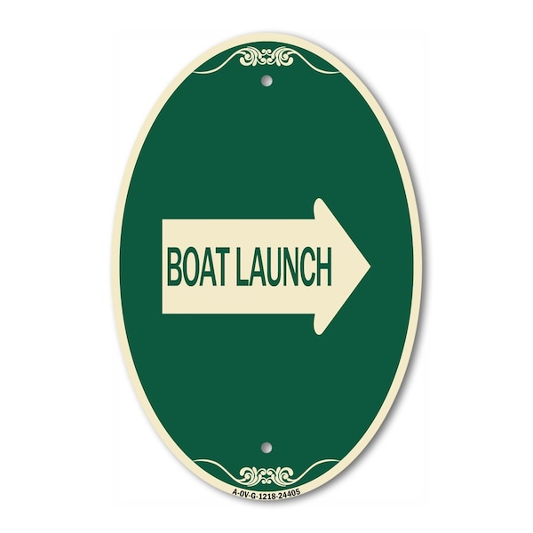 Signmission Boat Launch With Right Arrow, 12 Inch X 18 Inch Architectural Oval, Heavy Gauge Aluminum A-OV-G-1218-24405 - main