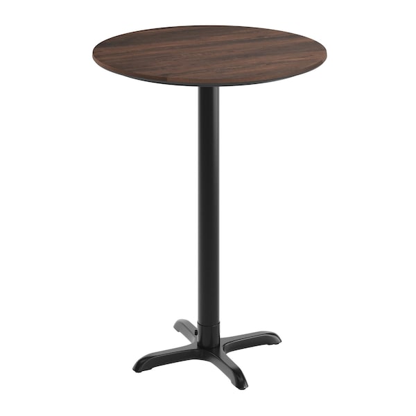 Flash Furniture 31.25" Round Tabletop, Seamless Surface Technology, Dark Brown with 22x22 Black Bar Height X-Base ST-RD31-WBR-T2222B-GG - main