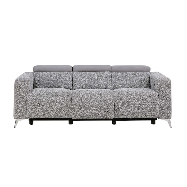 Homeroots 87" Dark Gray Reclining USB Sofa And Toss Pillow With Silver Legs 559217 - main