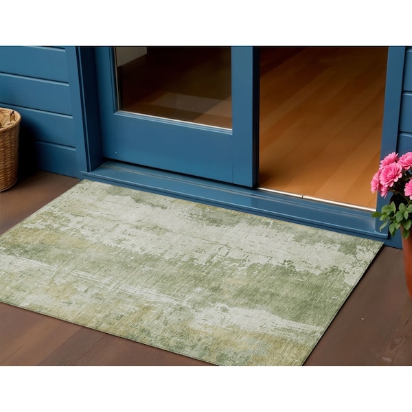 Homeroots 3' X 5' Sage And Ivory Abstract Washable Indoor Outdoor Area Rug 616190 - main