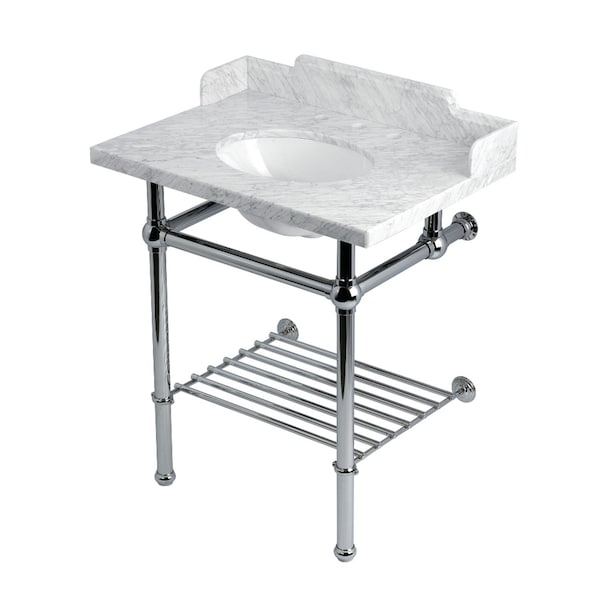 Kingston Brass 30-Inch Carrara Marble Console Sink with Brass Legs and Shelf, 8-Inch, 3-Hole LMS30MBB1 - main