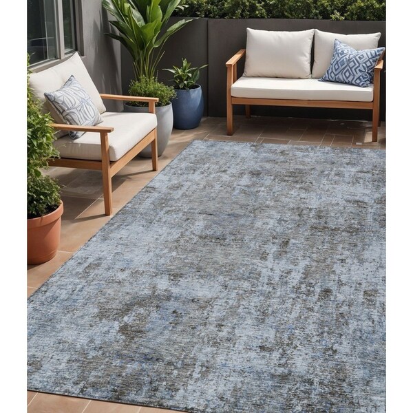 Homeroots 5' X 8' Blue And Taupe Abstract Washable Indoor Outdoor Area Rug 630526 - main