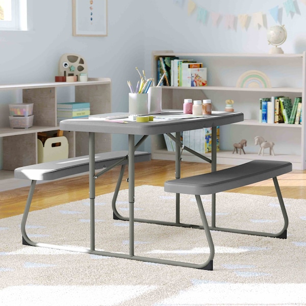 Flash Furniture Paige Easy-Fold Gray Folding Plastic Kids Outdoor Picnic Table and Benches, Seating for 4 Kids RB-EBB-2432FD2-GY-GG - main