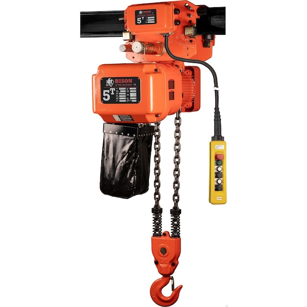 Bison Lifting Equipment 5 Ton 3 Phase, 2-Spd Elctrc Chain Hoist W/ Motor Trolley, 20Ft, 230v/460v HHBD05SK-02D + WPC05D - main