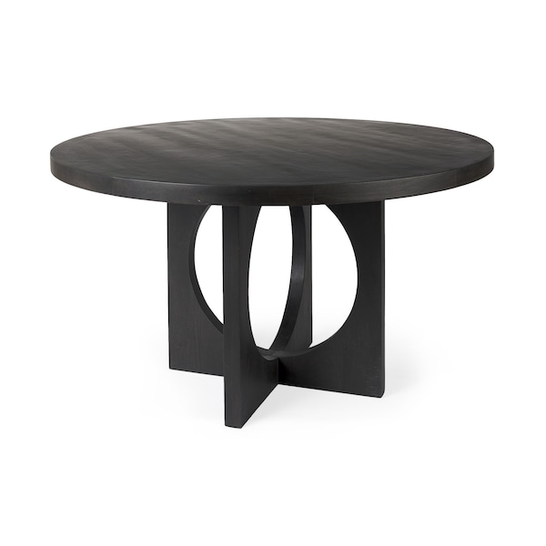 Homeroots 54" Black Rounded Solid Wood Pedestal Base Dining Table 397611 - main