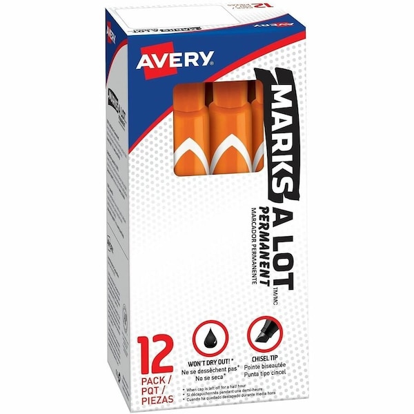Avery Large Permanent Ink Markers, Chisel Point, Orange Ink PK AVE08883 - main