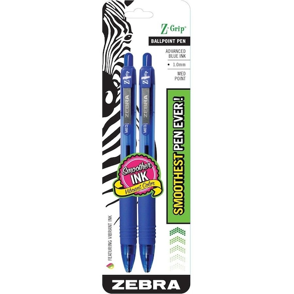 Zebra Pen Z-Grip Retractable Ballpoint 1.0mm Blue 2pk 22222 - main