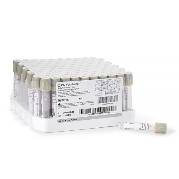 Bd Vacutainer Venous BC Tube, NaF/KOx Additive, 4mL, Hemogard Closure Plastic Tube, 100PK 367922 - main
