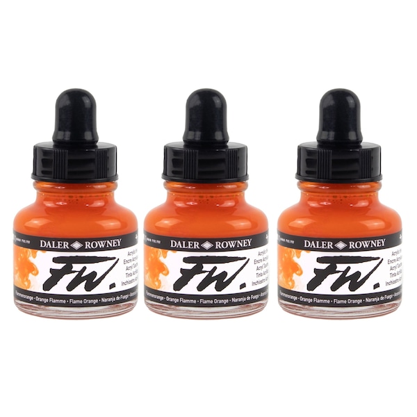 Daler-Rowney FW Acrylic Ink, Flame Orange, 29.5ml, 3PK D160029687 - main