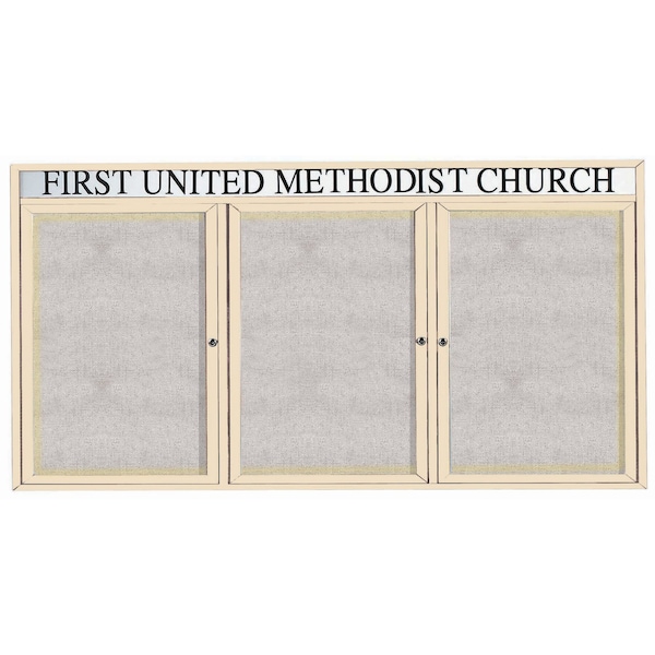Aarco Illuminated Outdoor Enclosed Bulletin Board w/ Al Frame Header, Powder Coated Ivory, 48''Hx96''W ODCC4896-3RHIIV - main