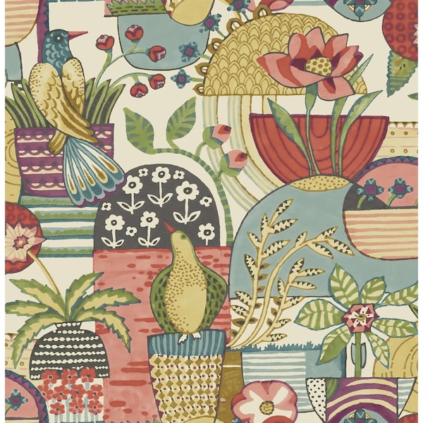 A-Street Prints Fika Plum Blissful Birds and Blooms Wallpaper 4066-26558 - main