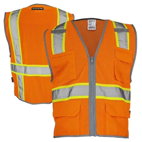 Dome75 Hi-Vis Safety Vest SM/MD Class ANSI/ISEA 107-2020 Class 2 , Zipper 6 Pockets, 2 Mic Tab DV2123 - main