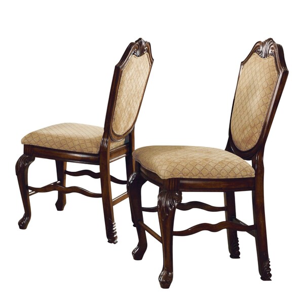 Homeroots Set of Two 24" Beige and Espresso Fabric and Solid Wood Counter Height Bar Chairs, 2PK 573451 - main