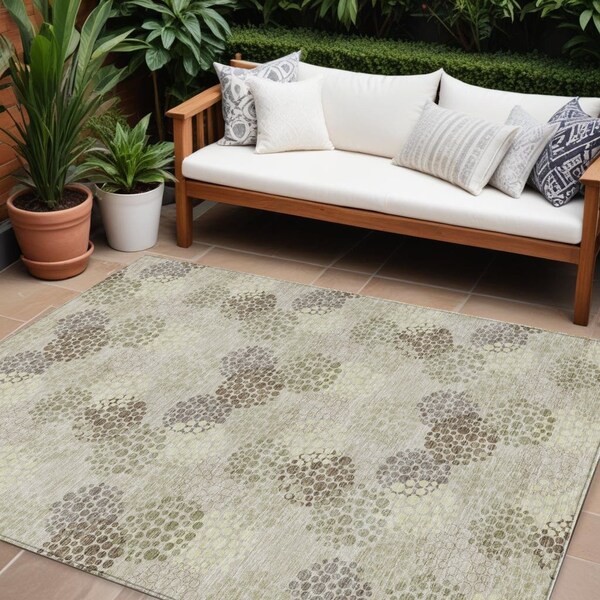 Homeroots 8' X 10' Beige Green And Ivory Polka Dot Washable Indoor Outdoor Area Rug 594211 - main