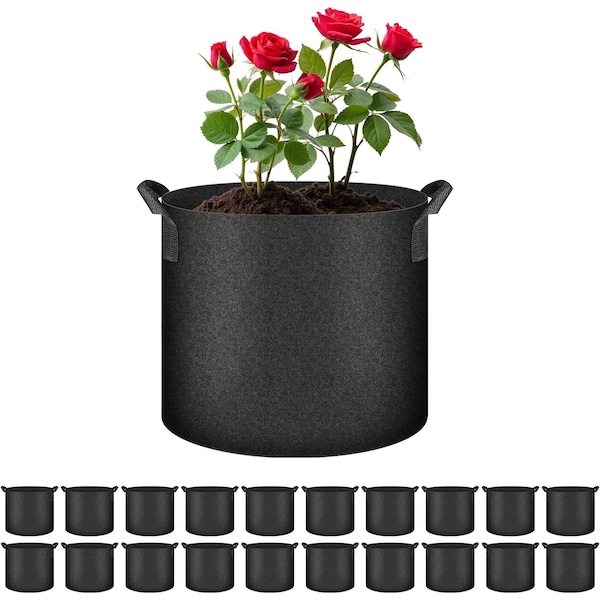 Ipower Simple Deluxe Breathable Plant Pots 3 Gallon, 300g Nonwoven Fabric w/ Air-Pruning Roots, Black, 20PK GLGROWBAG3X5BLKV5X4 - main