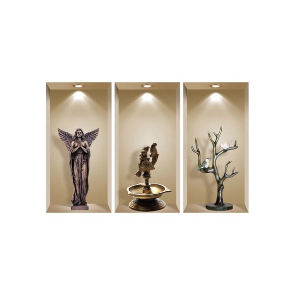 Homeroots Set of Three Boa Faux Niche 3D Peel and Stick Wall Decals, 3PK 565386 - main