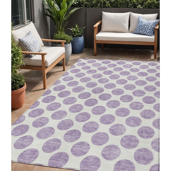 Homeroots 5' X 8' Lavender And Ivory Polka Dot Washable Indoor Outdoor Area Rug 614912 - main