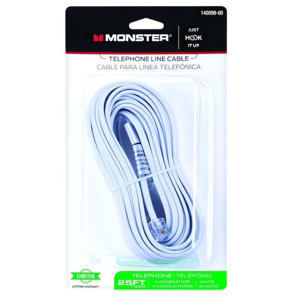 Monster Cable Just Hook It Up 25 ft. L White Modular Telephone Line Cable 140098-00 - main