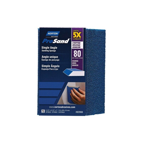 Norton ProSand Sanding Sponge, 4-1/2 in L, 3-1/2 in W, 80 Grit, Coarse, Aluminum Oxide Abrasive Blue 7660782066 - main