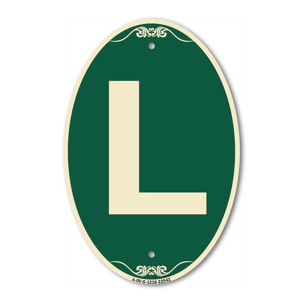 Signmission Letter L, 12 Inch X 18 Inch Architectural Oval, Heavy Gauge Aluminum A-OV-G-1218-22942 - main