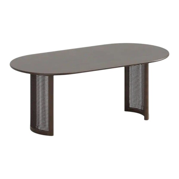 Homeroots 79" Walnut Solid Wood Double Pedestal Base Oval Dining Table 721109 - main