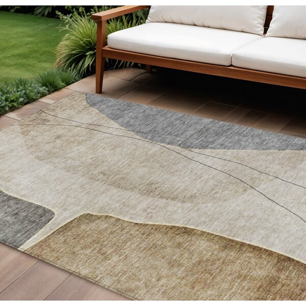 Homeroots 10' X 14' Taupe Beige And Gray Abstract Washable Indoor Outdoor Area Rug 582043 - main