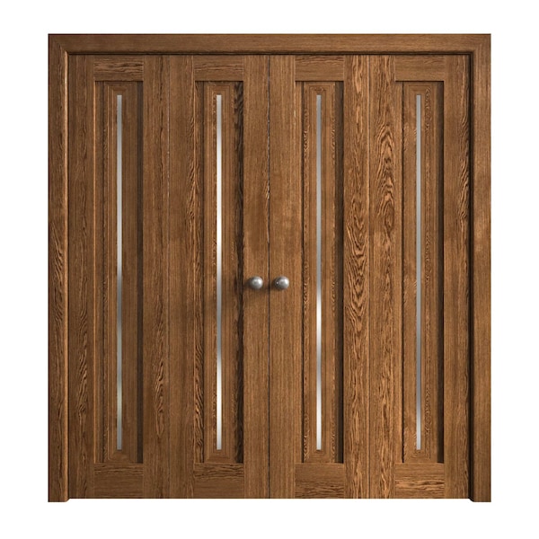 Sartodoors Sliding Closet Double Bi-fold Doors 96 x 80 inches, Ego 5014 Cognac Oak Veneer, Sturdy Tracks Mold EGO5014DBF-DKO-96x80 (4* 24x80) - main