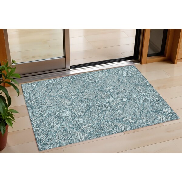 Homeroots 3' X 5' Teal Blue And Ivory Floral Washable Indoor Outdoor Area Rug 594665 - main