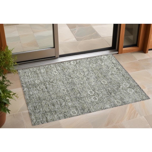 Homeroots 2' X 3' Cream and Tan Floral Washable Non Skid Indoor Outdoor Area Rug 564320 - main
