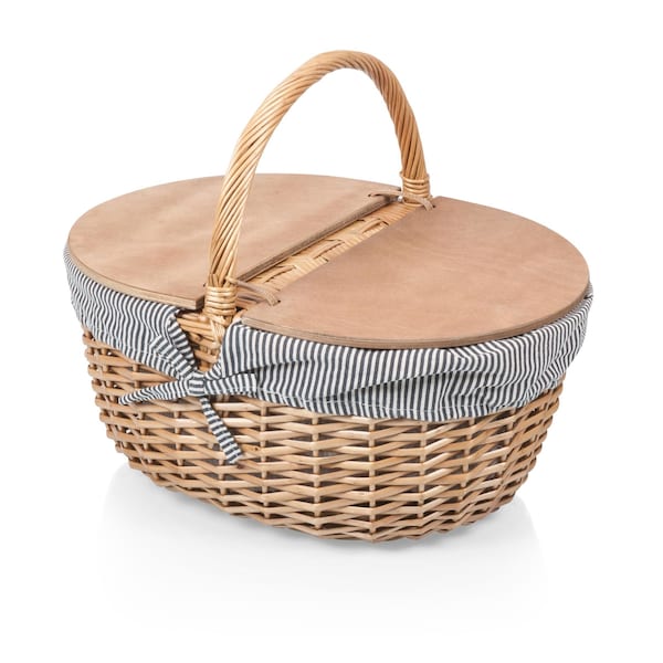 Picnic Time Family Of Brands Country Picnic Basket, Navy Blue & White Stripe 138-00-211-000-0 - main