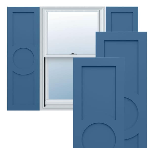 Ekena Millwork True Fit PVC Center Circle Arts & Crafts Fixed Mount Shutters, Sojourn Blue, 12W x 32H, PR TFP001AC12X032HB - main