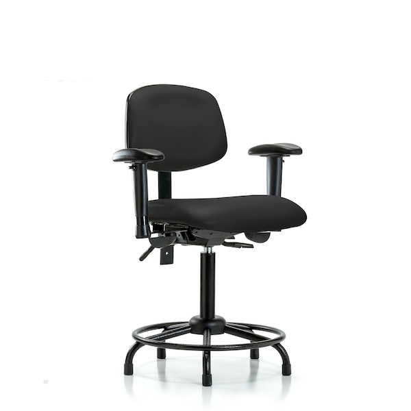 Blue Ridge Ergonomics Medium Bench Chair Vinyl Chair, RT Tilt AA, Gld, BLK, Adjustable Arms, 22" to 29" Height, Vinyl, Black BR-VMBCH-RT-T1-A1-RG-8540 - main