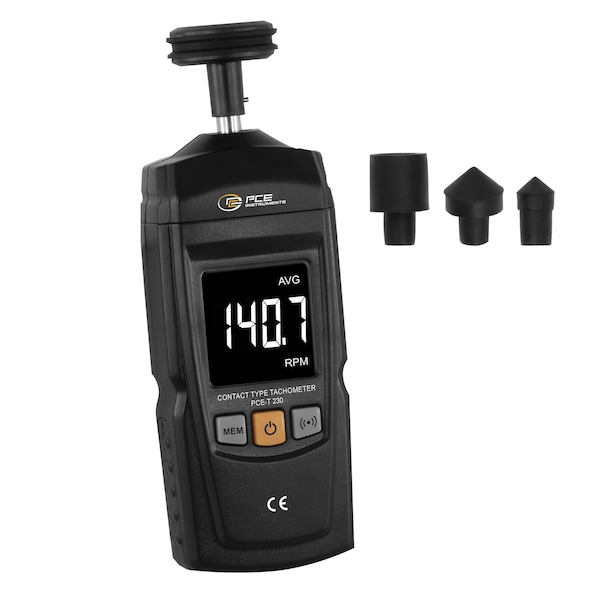 Pce Instruments Contact/non-contact tachometer, measures 0.5-19,999 RPM with ft/min & m/min and MIN/MAX/AVG PCE-T 230 - main