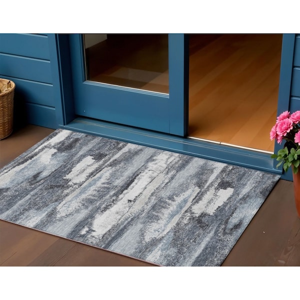 Homeroots 3' X 5' Gray And Silver Abstract Washable Indoor Outdoor Area Rug 612509 - main