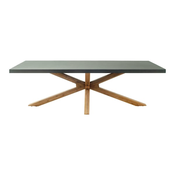 Homeroots 95" Gray and Natural Faux Concrete and Solid Wood Cross Leg Base Dining Table 623360 - main