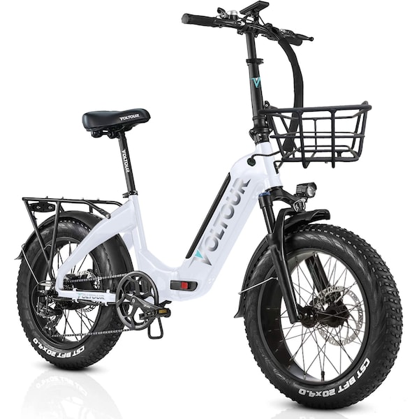 Voltour 20in Deluxe Folding E-Bike with Step Thru Frame - 750W, White 20EB-FOLSDSTWT - main
