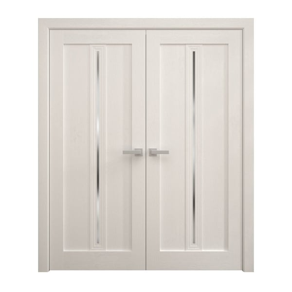Sartodoors Interior Solid French Double Doors 72 x 84 inches, Ego 5014 Painted White Oak, Wood Interior Solid EGO5014DD-PWO-7284 - main