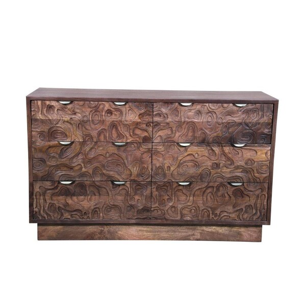 Homeroots 57" Brown Carved Abstract Solid Wood Six Drawer Dresser 661221 - main