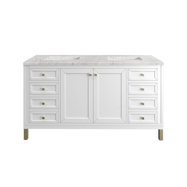 James Martin Vanities Chicago 60'' D Vanity, Glossy White, w/ Jasmine Pearl Silestone Top w/FreePower Wireless Charger 503-V60D-GW-FEJP - main