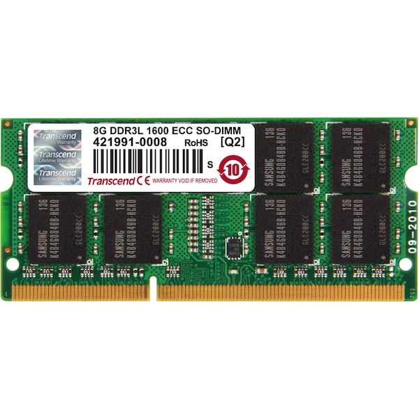Transcend Information 8GB DDR3L 1600 ECC UNBUFFERED SO-DIMM LOW VOLTAGE 1.35V 2RX8 204PIN TS1GSK72W6H - main