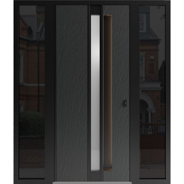 Vdomdoors Aluminum Door with Hidden Handle Hiddex 0155 Ardesia Nero Entry Steel Metal Modern Painted W12+36+1 HIDDEX0155EXD-BLK-W12+36+12xH80-RH-I - main