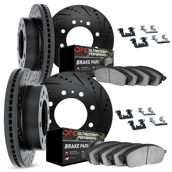 Dynamic Friction Co DFC Brake Rotor Drilled & Slotted - Black- w/Ultimate Duty Brake Pad & HW Kit 8414-54051 - main