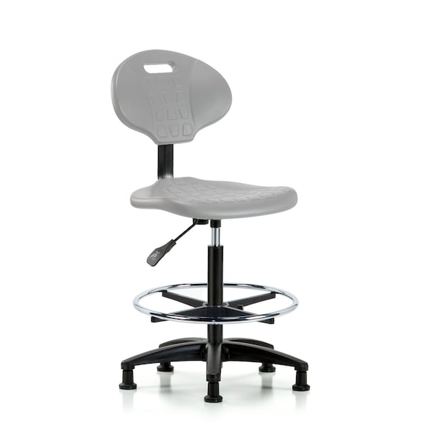 Blue Ridge Ergonomics Polyurethane Chair-High Bench Height with Chrome Foot Ring & Stationary Glides in Gray Polyurethane TPHBCH-RG-A0-CF-RG-GRY - main